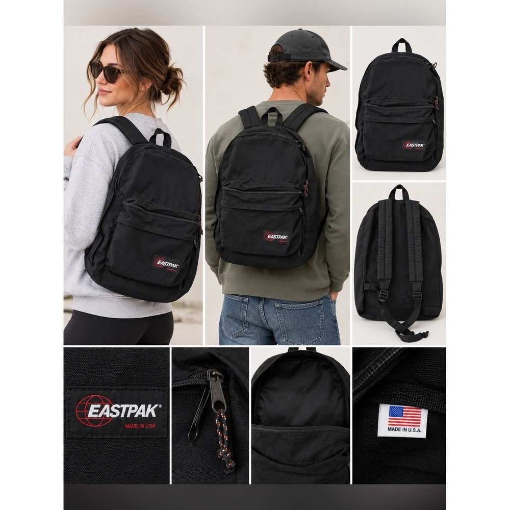 Vintage Eastpak Black Backpack Made in USA Large Oversized School Travel Bag